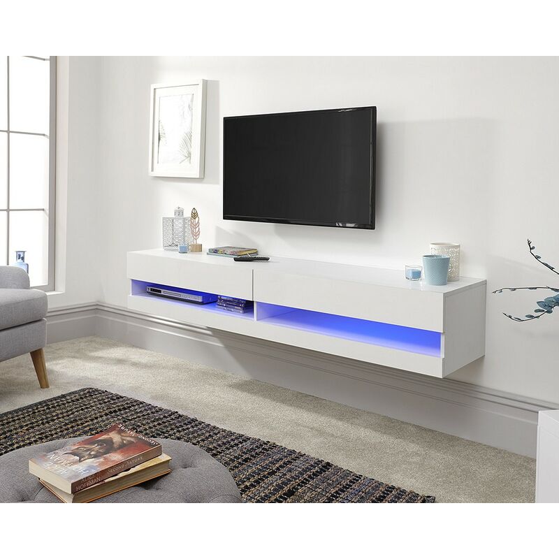 Galicia Wall Mounted Gloss TV Unit with LED - 180cm White