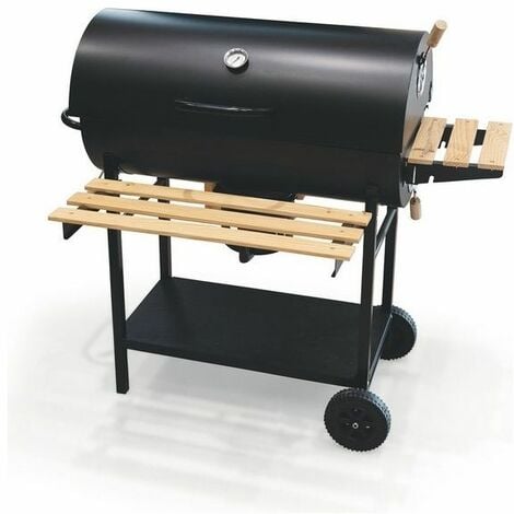 BIGMAT BBQ Barbecue rettangolare con ruote e coperchio 2 ripiani in legno struttura in metallo BestBQ