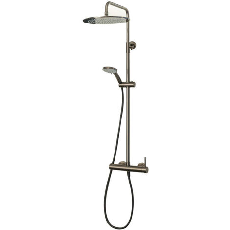 Galindo Columna ducha mezcladora Theo Dark rociador 300 mm y flexo pvc cromo negro cepillado 86350336