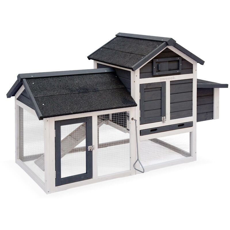 Sweeek Wooden Chicken Coop For 3 Chickens With Nesting Box, Galinette, Anthracite, 151x69.5x92.5 Cm