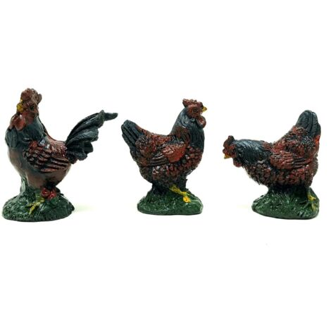 Galli e Galline in Resina per Presepe 3 pezzi 4x2,5x5 cm
