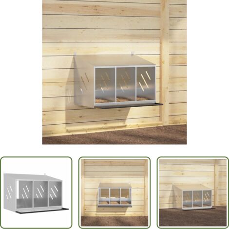 Gallinas -  Nido para gallinas con 3 compartimentos plateado galvanizado