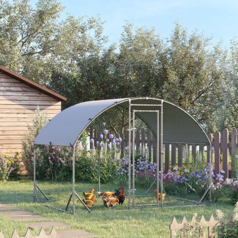 Gallinero 280x190x197 cm con Cubierta de Tela Oxford Impermeable y Resistente a los Rayos UV para Patio Plata