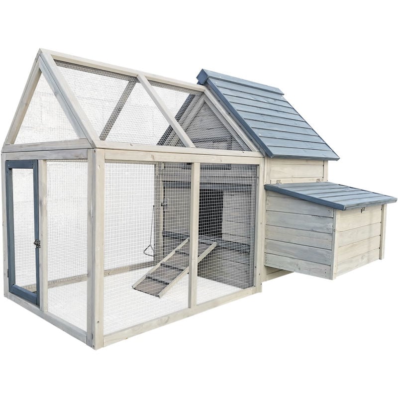 

Wiltec - Gallinero azul grisáceo de madera 167x118x112cm, con nidos y corral, bandeja extraíble limpieza
