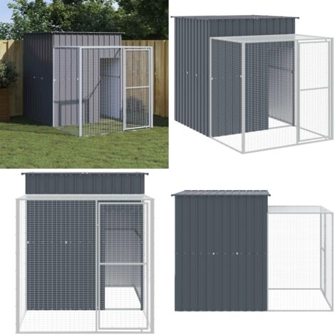 Gallinero con corral acero galvanizado gris 165x251x181 cm - Corral para gallinas - Jaula para gallinas