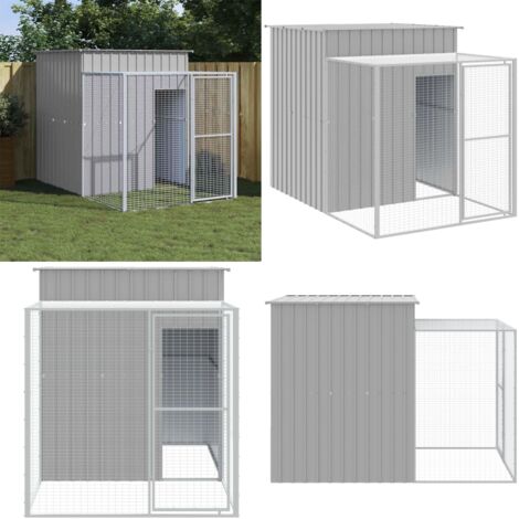 Gallinero con corral acero galvanizado gris claro 165x251x181cm - Corral para gallinas - Gallinero acero galvanizado