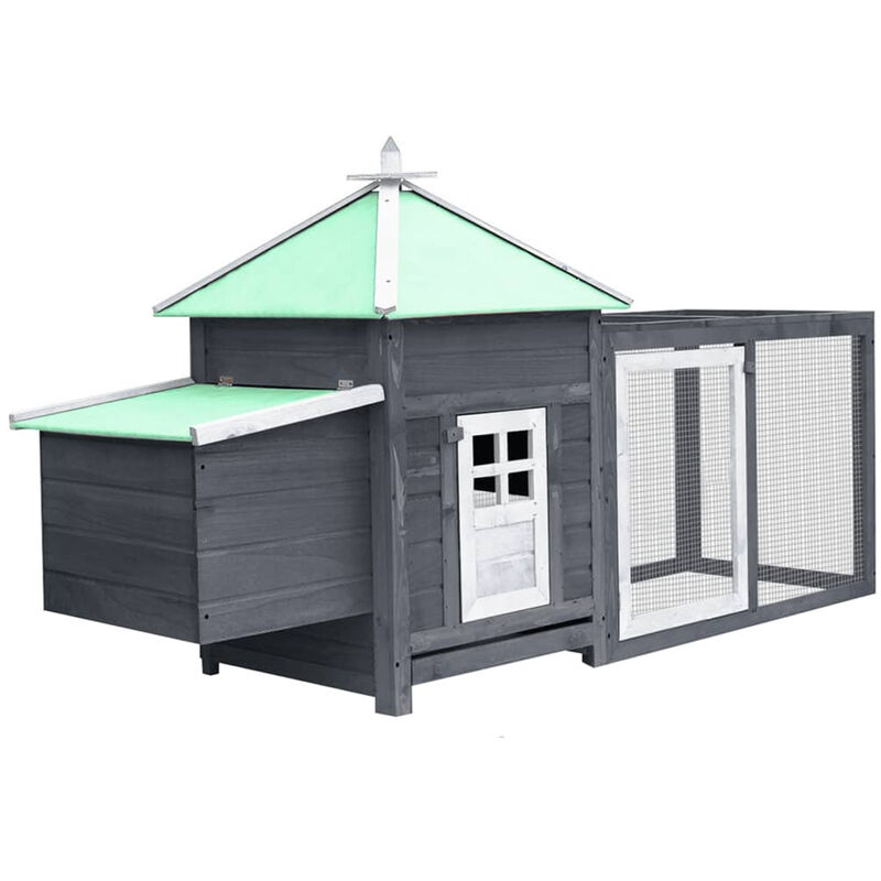 

Happyshopping - Gallinero con ponedero madera maciza de abeto gris 193x68x104cm