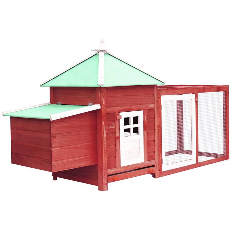 

Gallinero con ponedero madera maciza de abeto rojo 193x68x104cm - Rojo