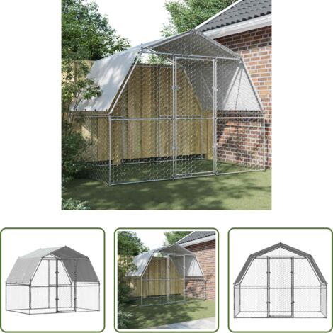 Gallinero con techo -  Gallinero con techo y puerta acero galvanizado plateado
