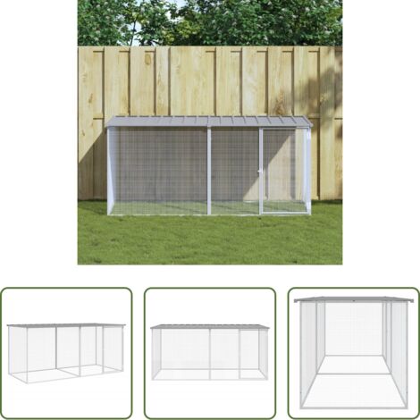 Gallinero con techo -  Jaula para gallinas con techo de acero galvanizado, gris claro, 203 x 98 x 90 cm