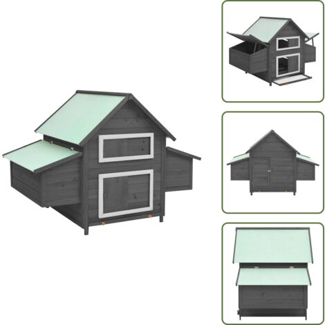 Gallinero con techo - vidaXL Gallinero madera maciza de abeto gris y blanco 150x96x110 cm - Gallinero con ventana
