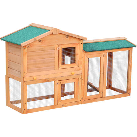 PawHut Conejera para Exterior de Madera Espacioso con Cajón Extraíble 145x46x85 cm - Color Madera