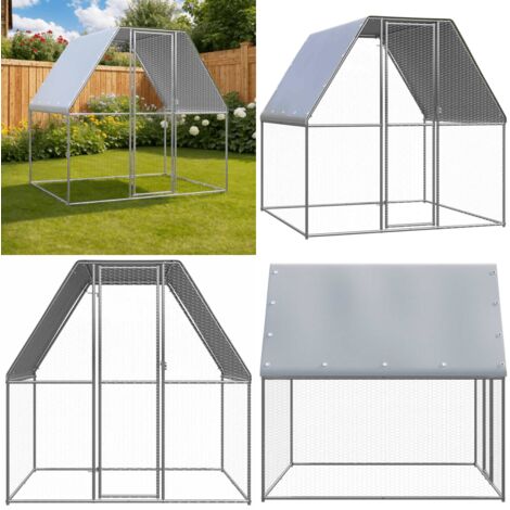 Gallinero de acero galvanizado plateado y gris 2x2x2 m - Gallinero exterior - Gallinero para patos
