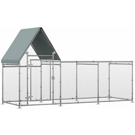 Gallinero de Exterior Grande 3,02x1,07x1,72 m con Tejado de Tela Oxford Jaula de Acero Galvanizado para Gallinas Conejos Aves de Corral con Cerradura