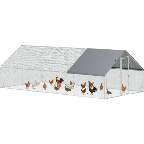 Gallinero de Exterior Grande 3x6x2 m Jaula para 12-18 Gallinas Cercado de Acero Galvanizado con Techo de PE y Cerradura para Conejos Aves de Corral