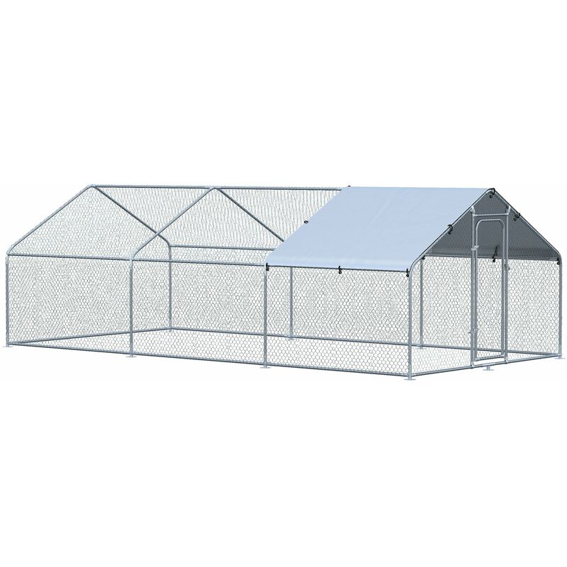 

Gallinero de Exterior Jaula Grande con Cerradura y para Gallinas Conejos Aves Corral de Metal Galvanizado y Cubierta Oxford 3,03x6x1,95 m - Plata
