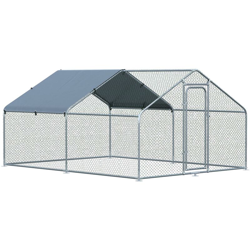 

Pawhut - Gallinero de Exterior Jaula Grande con Cerradura y para Gallinas Conejos Aves Corral de Metal Galvanizado y Cubierta Oxford 3x4x1,95 m