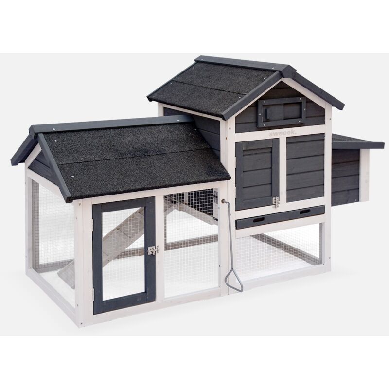 

Gallinero de madera antracita GALINETTE, 3 gallinas, jaula de gallina con recinto - antracita