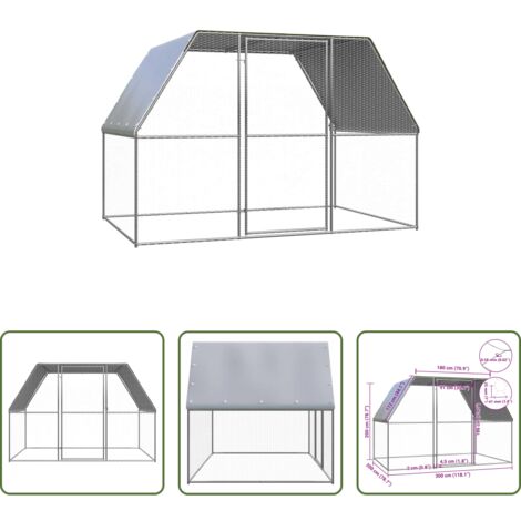 Gallinero exterior -  Gallinero de acero galvanizado plateado y gris 3x2x2 m