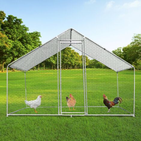 Gallinero Jaula 4m x 2m x 2m Jaula para Perros Perrera Gran Recinto Metálico Conejos Patos Aves de Corral Cubierta del Tejado Refugio Sombrilla Mascotas Patio Exterior Granja Animal