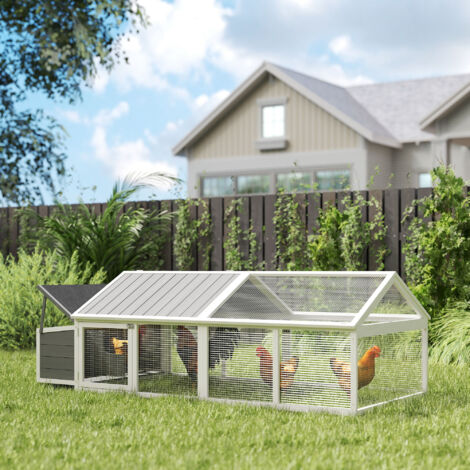 Gallinero para Exterior de Madera 240x112,5x76 cm con Techo Abatible Corral Puertas con Cerradura y Nido Blanco y Gris