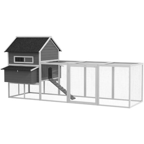 Gallinero para exterior gallinero de madera jaula para 8-10 gallinas con 2 ponederos techo asfáltico bandeja extraíble y rampa 347x160x150 cm gris