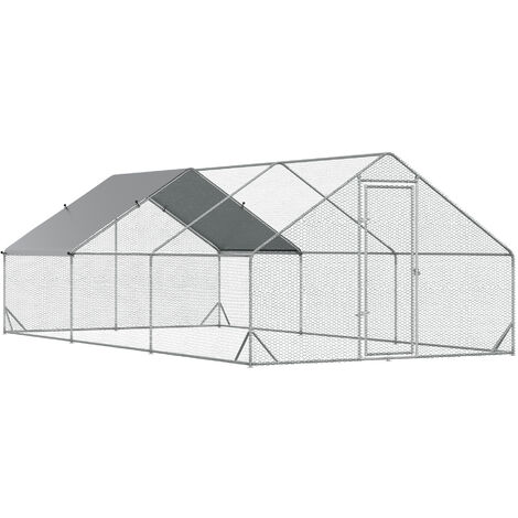 PAWHUT 3x6x2 m jaula para 12-18 gallinas gallinero para gallinas de acero galvanizado con cubierta de PE y cerradura plata