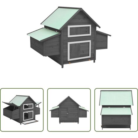 Gallinero para gallinas -  Gallinero madera maciza de abeto gris y blanco 150x96x110 cm