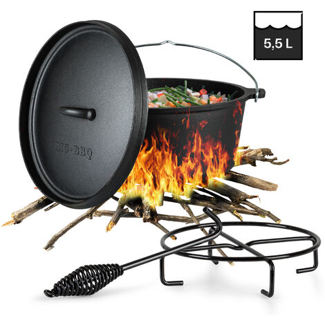 Galloway Dutch Oven 6.0 BBQ Pot Fonte Pieds de support Taille M / 6 qt