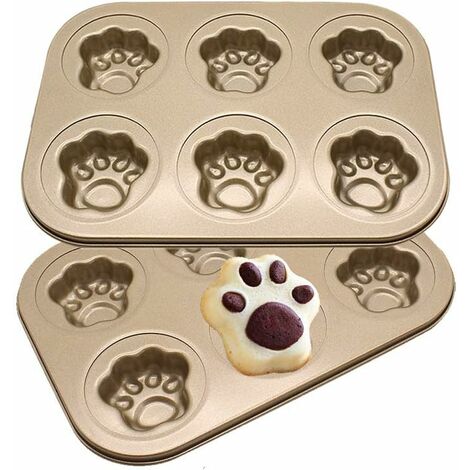 GALOZZOIT 2 Pièces 6 Cavités Mignon Moule à Forme Spécifique de Coquille Métallique Antiadhésif Plaques à Pâtisserie pour Biscuits Bricolage au Chocolat - 26,5x18,5cm Or Patte de Chat