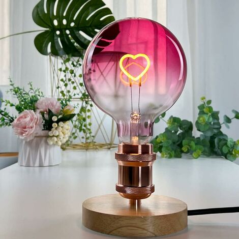 GALOZZOIT Ampoule Led Grand Globe Edison Ampoule G125 Rose Couleur Coeur Filament 2W Dimmable Spécialité Ampoule Décorative 220-240V E27