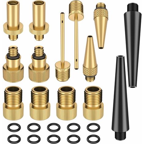 GALOZZOIT Kit d'adaptateur de valve d'adaptateur de pompe à vélo, fait de valve automatique de valve de vélo en cuivre pur, pas de fuite d'air, pas de décoloration Valve DV AV SV, pour pompe à vélo