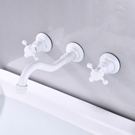 GALOZZOIT Robinet mitigeur mural pour lavabo de salle de bain 3 trous -couleur blanc