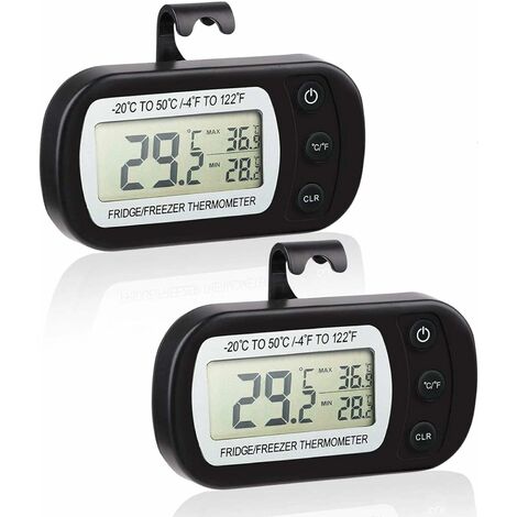 GALOZZOIT Thermomètre numérique pour réfrigérateur, thermomètre étanche pour congélateur avec crochet affichage ACL facile à lire fonction denregistrement Max/Min-2Packa