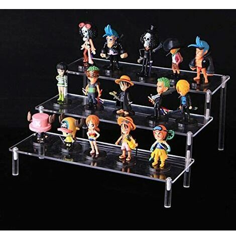 GALST Présentoir Marches à 3 Niveaux,Vitrine pour Collection Figurine Pop,Transparent Support Figurine pour Présentation de Figurine, Vernis à Ongles, Poupée, Cosmétiques (30x21x14.5cm)