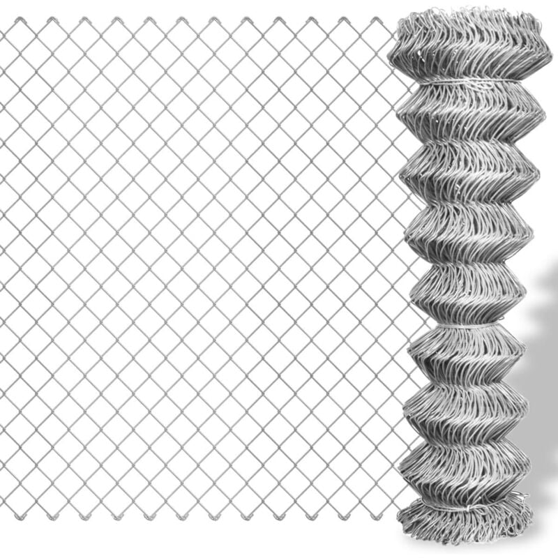 Chain Link Fence Galvanised Steel Silver 15x1.25 m - Silver - Vidaxl