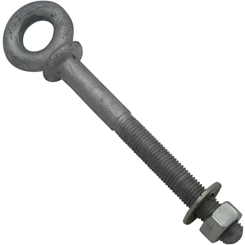 Securefix Direct - Galvanised Longshank Eyebolt with Nut and Washer (Threaded Steel Collared Bolt) 16MM x 150MM