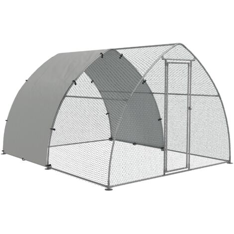 Galvanised Outdoor Chicken Coop, with Cover, for 8-12 Chickens, Hens, Ducks, Rabbits, 3 x 3.8 x 2.2m - Silver Tone