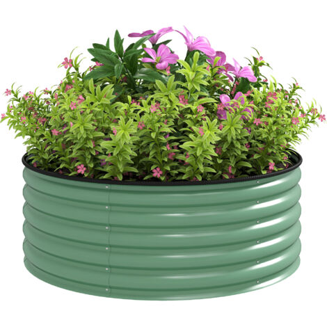 Galvanised Raised Garden Bed with Safety Edging, Outdoor Raised Planter Box with Gloves, 120 x 120 x 43cm, Light Green