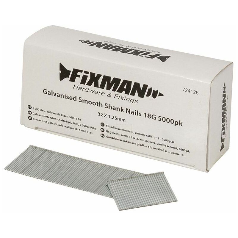 Galvanised Smooth Shank Nails 18G 5000pk 32 x 1.25mm 724126 - Fixman