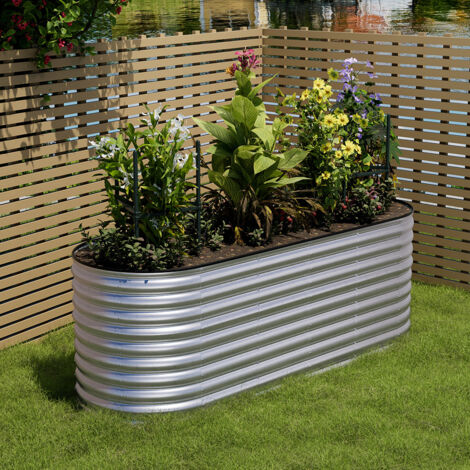 Galvanized Silver 240cm Gardens Plan Oval-Shaped Galvanized Steel Raised Garden Bed