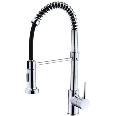 (Galvanoplastie) robinet de cuisine robinet de cuisine avec pulvérisateur télescopique, robinet d'évier de cuisine à col de cygne à arc élevé, robinet en acier inoxydable