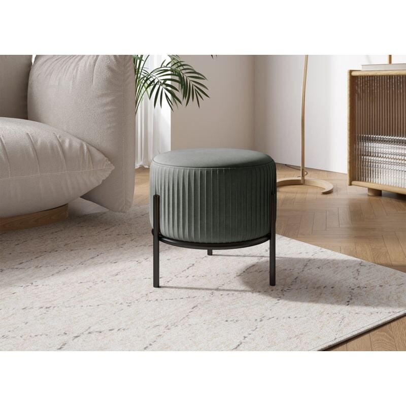 Deco In Paris - galy - Pouf design en velours gris et pieds en métal noir galy