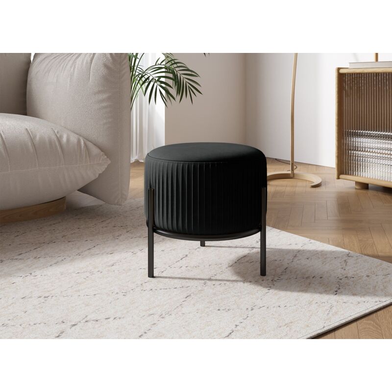 Deco In Paris - galy - Pouf design en velours noir et pieds en métal noir galy