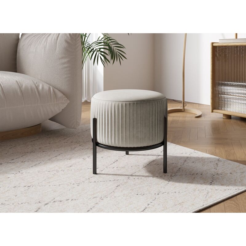 Deco In Paris - galy - Pouf design en velours taupe et pieds en métal noir galy