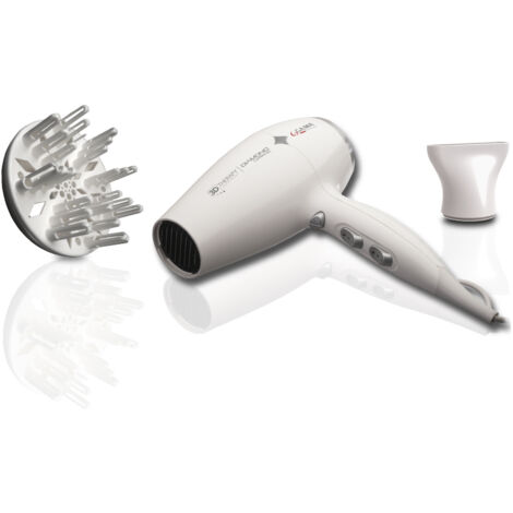 Ga.Ma GH0302 Diamond Ceramic Ion Asciugacapelli 2200W tecnologia ionica e ceramica 2 velocita' e 3 temperature colpo d'aria fredda concentratore incluso colore Bianco