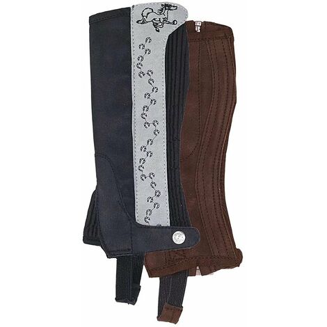 Gambali da equitazione bambino in morbido materiale scamosciato modello Amara con zip e fascia elastica a contrasto: 10 anni, nero con fascia grigio chiaro (10)