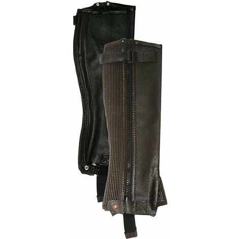 Gambali da equitazione da adulto in pelle con cerniera lampo e fascia elastica laterale: L, nero (10)