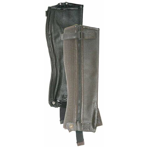 Gambali da equitazione in pelle per junior con cerniera lampo e fascia elastica: 10 anni, nero (10)