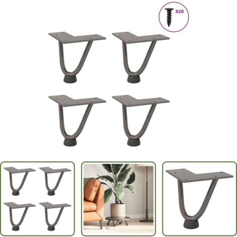 Gambe a forcina -  Gambe a forcina per tavolino 4 pz in acciaio naturale 10 cm in acciaio massiccio